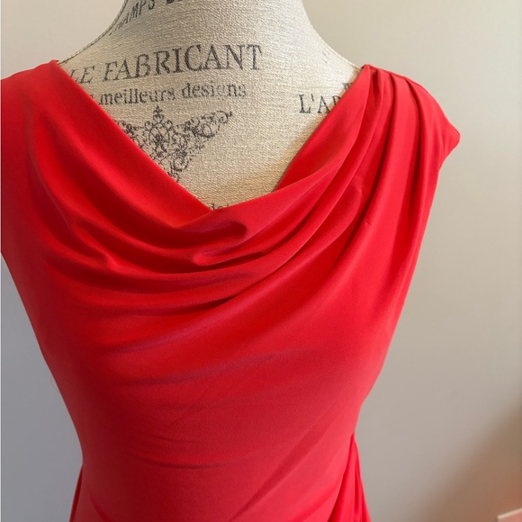 Ralph Lauren Red Ruched Sheath Dress Cowl Neck - Picture 5 of 6